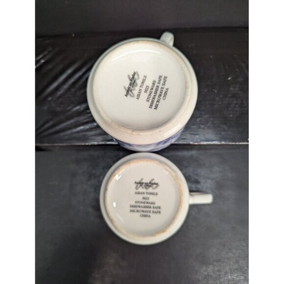 American Atelier At Home Asian Tonile 5025 Stoneware Flat Coffee Cup Lot of 2 - Picture 8 of 9